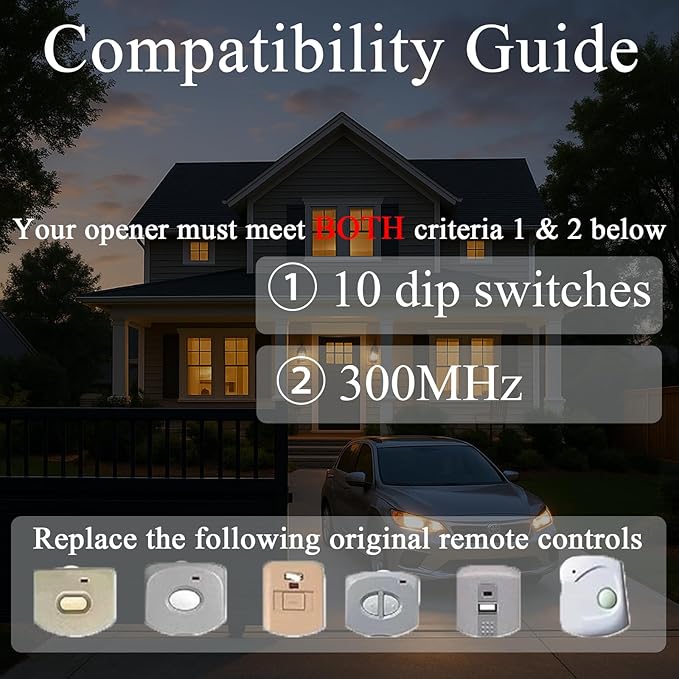 2-Pack 300MHz 10 dip Switch for Multicode Garage Gate Door Opener Remote Control - Image 2