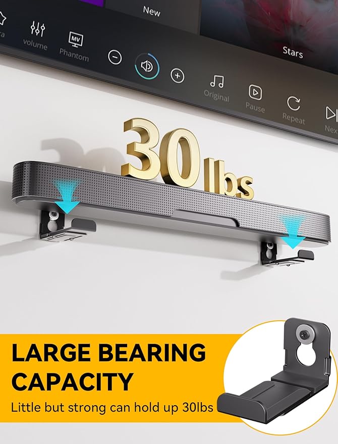 MUAKIOY Soundbar Mount, Speaker Wall Mount Brackets Under TV, Heavy Duty Sound - Image 4