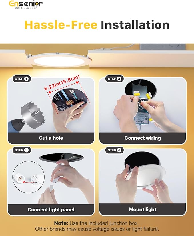 Ensenior 12 Pack 6 Inch LED Recessed Ceiling Light, 6000K Clear White, 1050LM - Image 6