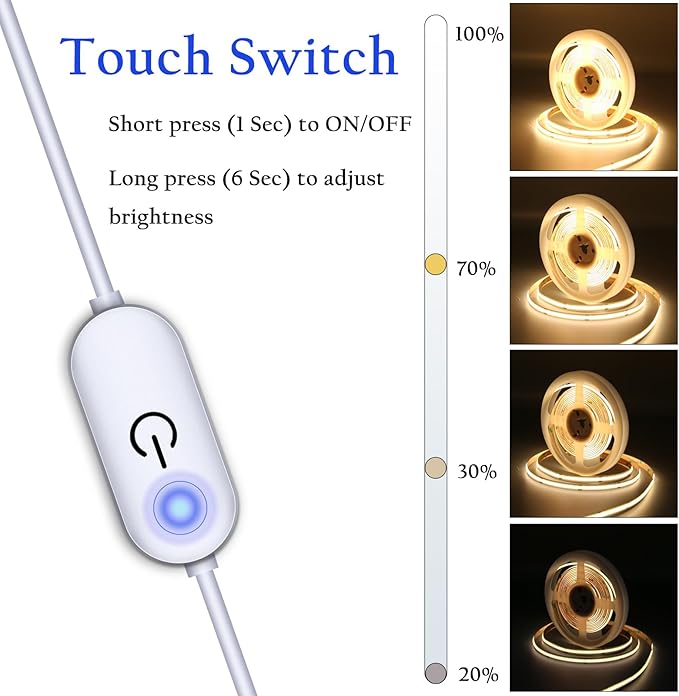 UVTaoYuan Led Strip Lights 5V USB 6.56ft/2m 640 LEDs Touch stepless Dimmable - Image 5