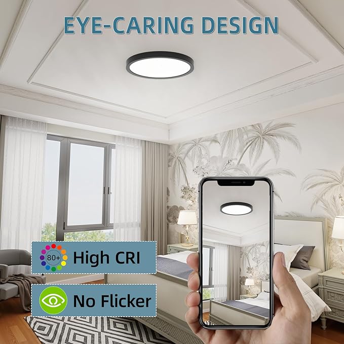 TOPELER Black Slim LED Surface Mount Ceiling Light, 9inch Dimmable Round Flat - Image 5