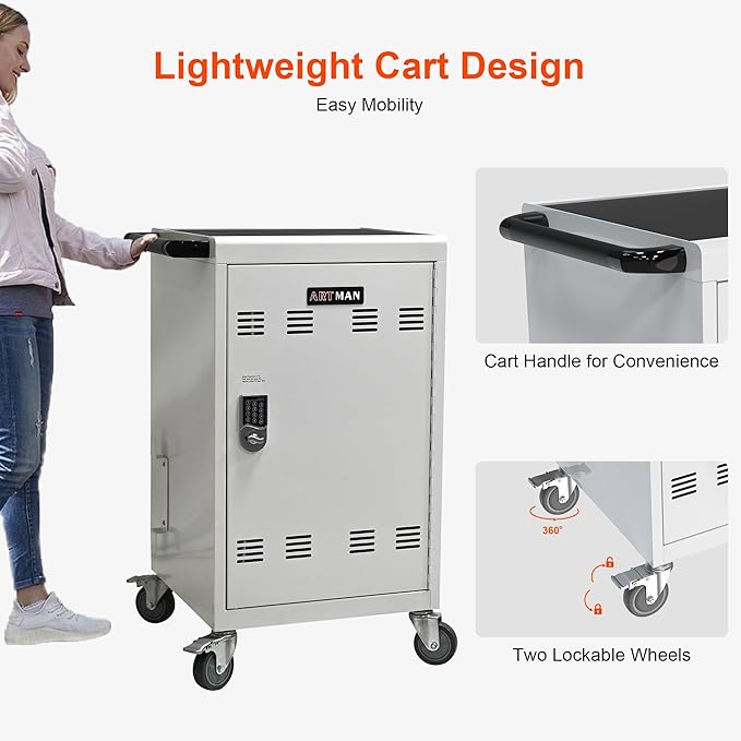 Aokleo Laptop Charging Cart, 32 Devices Tablet Storage Carts - Image 7