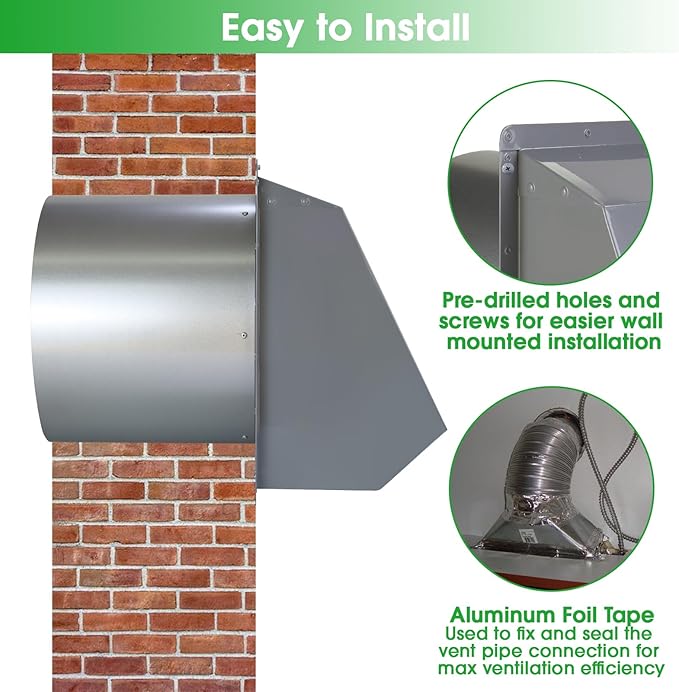 8 Inch Hooded Wall Vent with Screen and Damper, Wall Exhaust Vent Cover Cap - Image 6