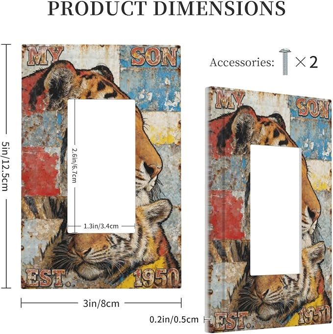 Bvtewkhz Tiger Vintage 1 Gang Single Rocker Decorative Outlet Covers Light - Image 5