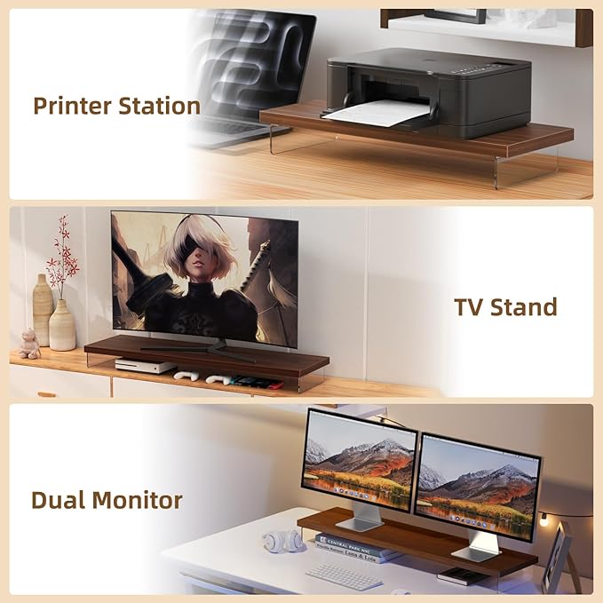 SSWOOD Monitor Stand Riser, Wood & Acrylic Computer Monitor Stand Desk Desktop - Image 7
