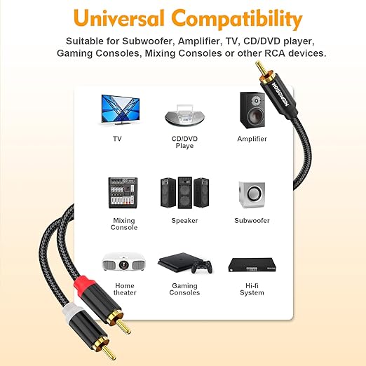 HOSONGIN RCA Y Splitter Cable, 1 Male to 2 Male Audio Cable, Noise-Free Durable - Image 2