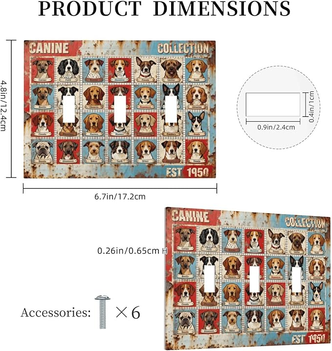 Bvtewkhz Dogs Funny Puppy Pets Vintage 3 Gang Triple Toggle Decorative Outlet - Image 5