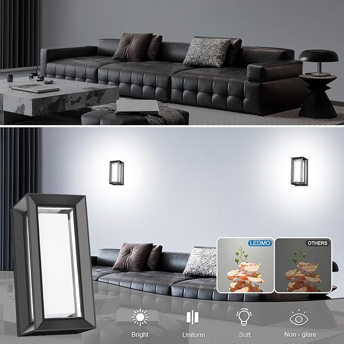 ledmo Outdoor Wall Lights 1800Lm Modern Outdoor Porch Light 6000K Bright - Image 2