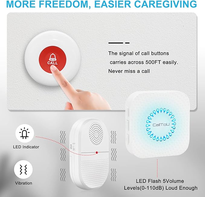 CallToU Wireless Caregiver Pager Waterproof Call Button Vibration Call Button - Image 4