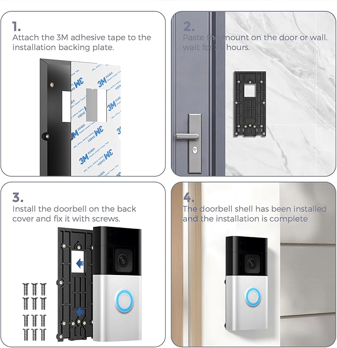 No-Drill Mounting Plate for Ring Video Doorbell 1/2/3/3 Plus/4, Battery - Image 8