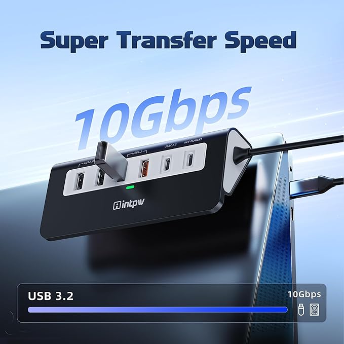 intpw USB C Hub 10Gbps, 9-in-1 USB C Docking station - Image 3