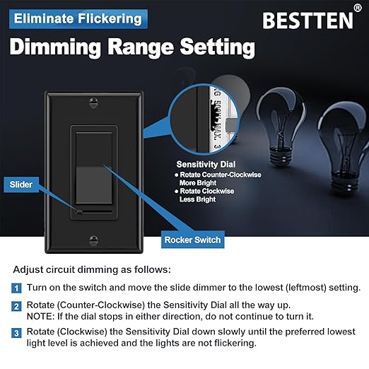 BESTTEN 10 Pack Dimmer Wall Light Switch, Compatible - Image 4