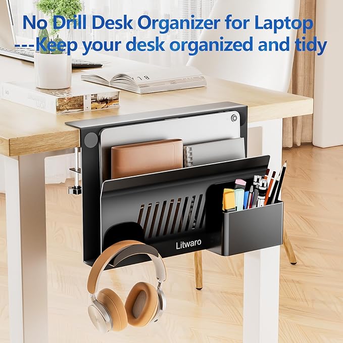 Litwaro Desk Side Storage, No Drill Laptop Holder - Image 6