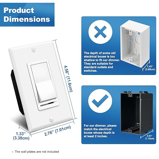 BESTTEN 5 Pack Dimmer Light Switch, Single Pole or 3-Way, Compatible - Image 8