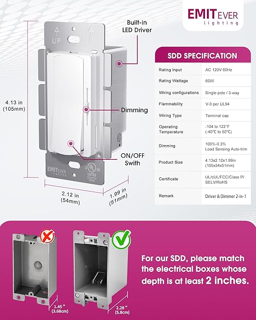 Dimmer Light Switch & 12V 60W Dimmable LED Driver 2 in 1, UL Listed Single-Pole - Image 6