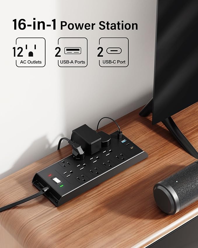 Surge Protector Power Strip 4800J, LeZone 10Ft Long Extension Cord Flat Plug - Image 2