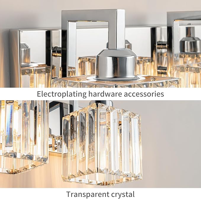 FDPBY Modern Bathroom Vanity Light 3-Lights Chrome Crystal Wall Lamp Bathroom - Image 6