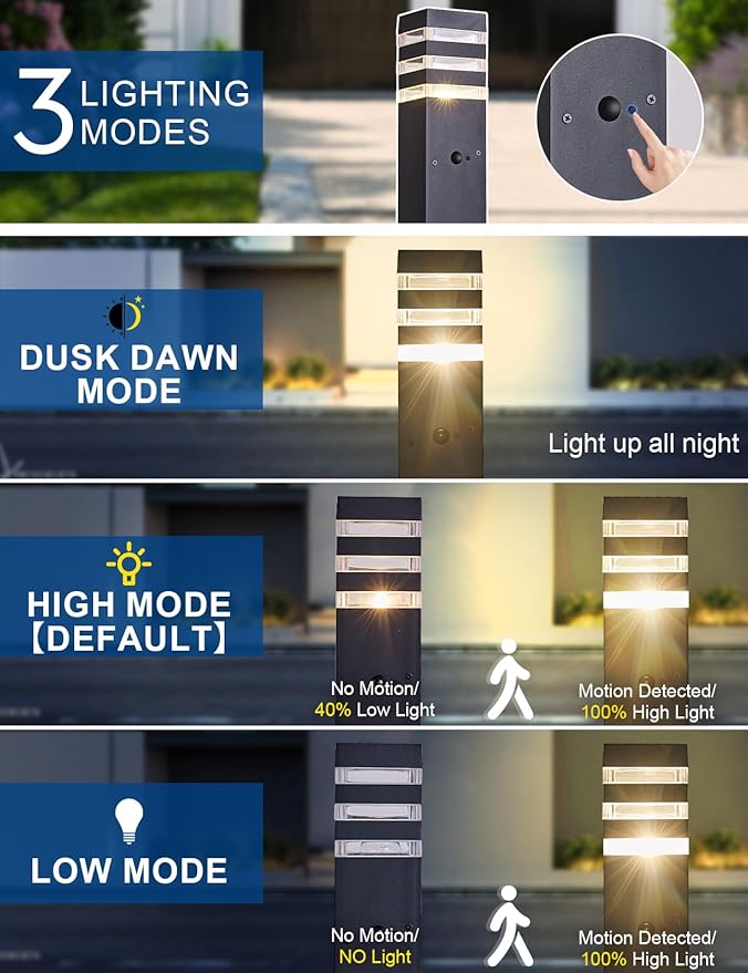 2Pack Motion Sensor Outdoor Floor Lamps Pathway Lights Dusk to Dawn Exterior - Image 3