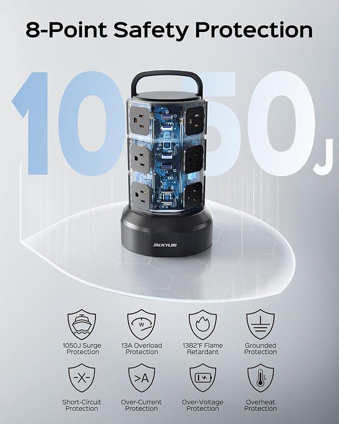 Power Strip Tower Surge Protector, JACKYLED 1625W 13A Outlet Surge Electric - Image 8