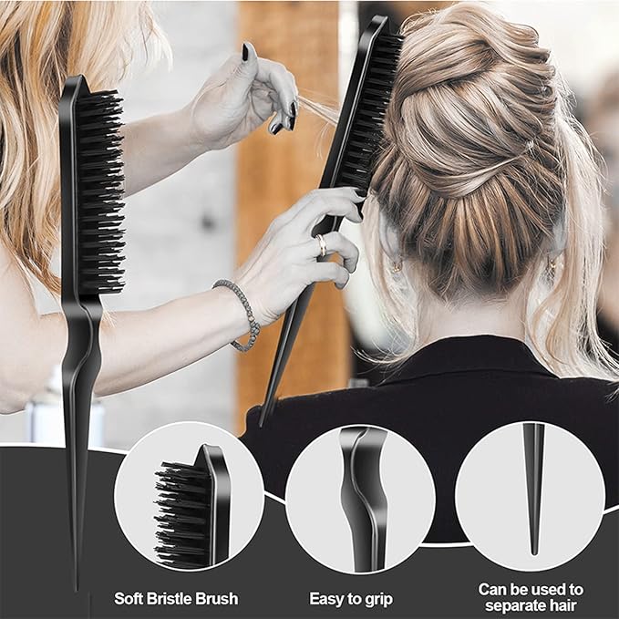SWEET VIEW 3 Pcs Slick Back Hair Brush, Rat Tail Comb, Edge | Bristle Brush - Image 5