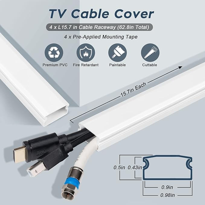 YCLYC Cable Cover, 62.8in Paintable Cord Cover Kit, Hide Cords - Image 2