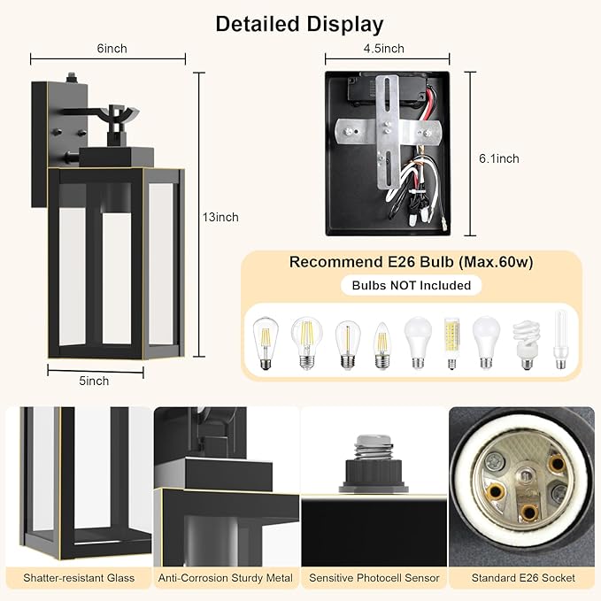 LTBLIGHT Dusk to Dawn Outdoor Front Porch Light, Vintage Black-Gold Exterior - Image 5