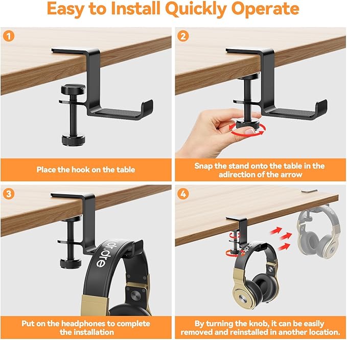 Yocice Headphone Hanger Holder Stand-Under Desk Headphone Hanger， Headset Hook - Image 6