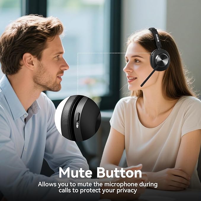 Wireless Headset with Mic for Work, Mute & USB Dongle for PC Computer Laptop - Image 3