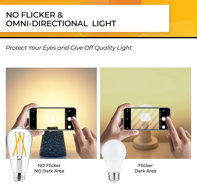 Hizashi Dimmable Edison Bulbs 60 Watt LED, E26 Bulb 2700K Warm White ST19 - Image 4