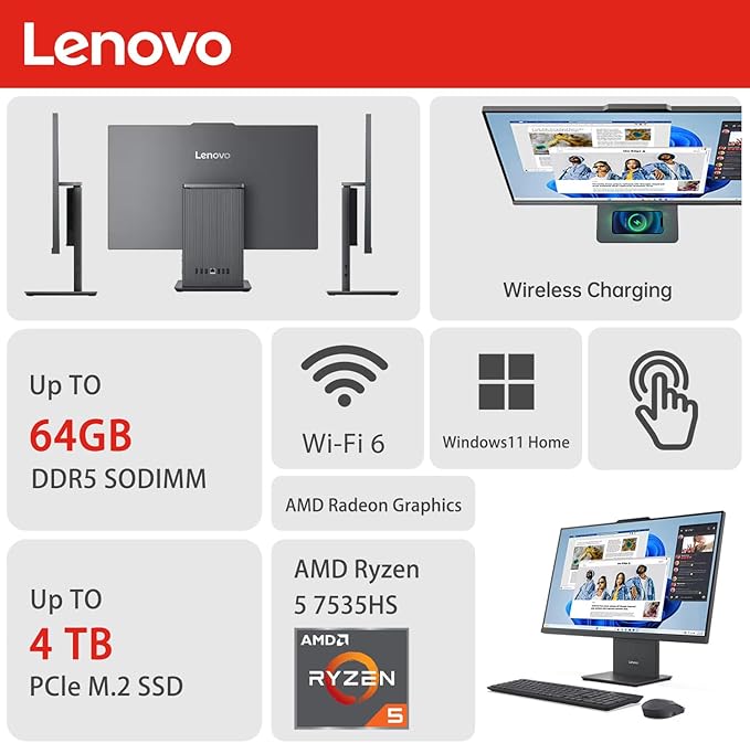 Lenovo IdeaCentre Business All-in-One, AMD Ryzen 5 7535HS, 32GB DDR5 RAM - Image 2
