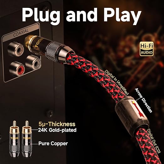 TODN Audiophile Digital Coaxial Cable OFC Core HiFi SPDIF Coax Audio Cable - Image 5