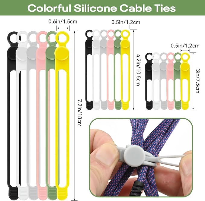 36Pcs Silicone Cable Ties, 6 Colors Data Cable Organizer Ties, 3 Sizes Cord Ties - Image 2