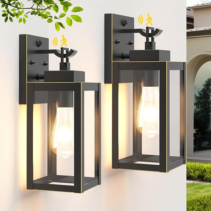 LTBLIGHT 2-Pack Motion Sensor Outdoor Porch Lights, Vintage Black-Gold Dusk to by LTBLIGHT