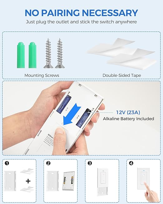 Remote Control Outlet Wireless Light Switch, Expandable and Removable Remote - Image 8