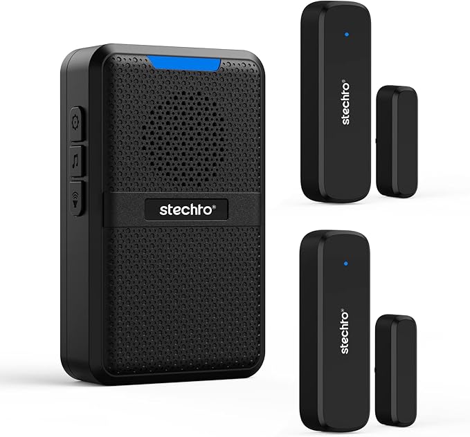 Wireless Door Chime, 600Ft Range 5 Adjustable Volume 2 Magnetic Door Alarm by stechro