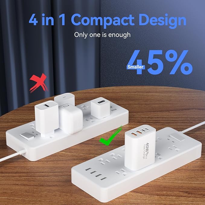 USB C Wall Fast Charger Block, 40W 4-Port Type C Charger Fast Charging Blocks - Image 6