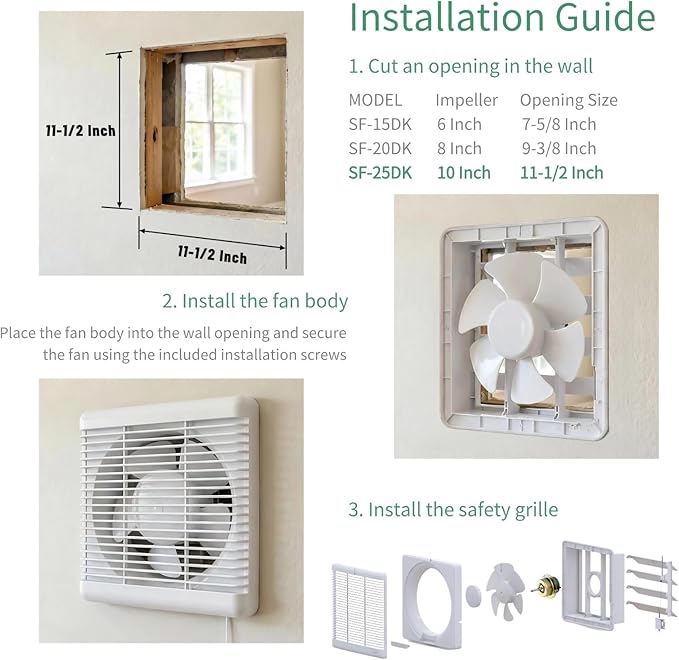 SAILFLO 10 Inch Window Shutter Exhaust Fan, 11.6 x 11.6 Inch Cutout, 406CFM 35W - Image 4