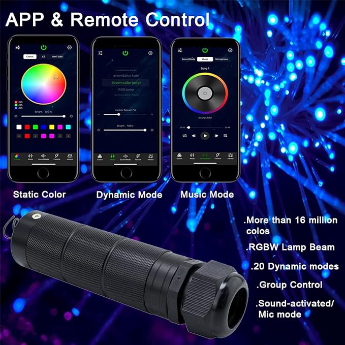 AZIMOM Car Use 6W RGBW 150pcs 0.03in 6.5ft Fiber Optic Lights Starlight Ceiling - Image 5