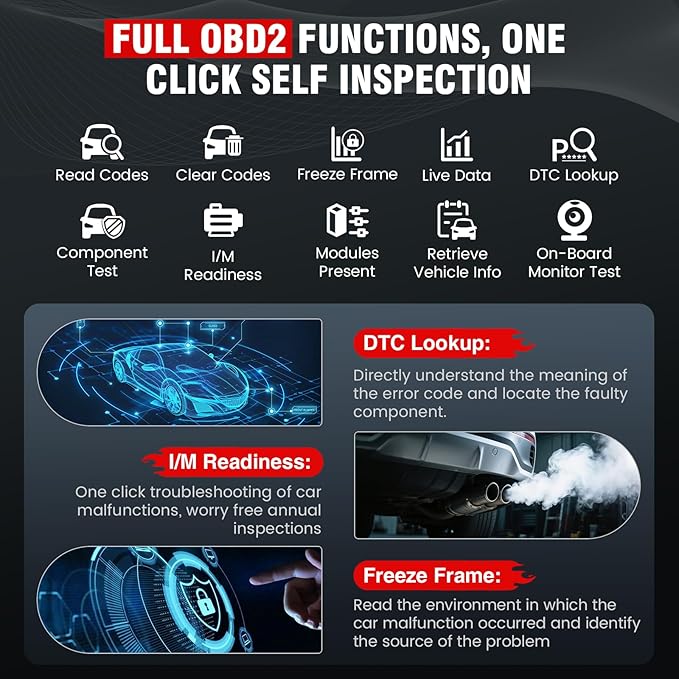 2026 BOSSCOMM IF740 OBD2 Scanner, 4 Systems ABS/SRS/Transmission/Check Engine - Image 5