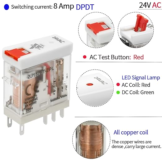 24V AC Relay Electromagnetic Relay 8 Amp 8Pin DPDT 2NO 2NC - Image 2