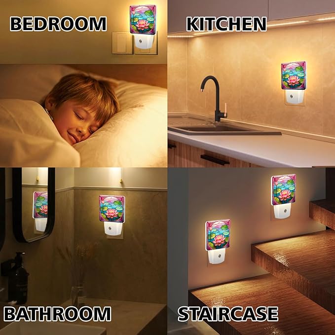 PODMemory Lotus Stained Glass Night Lights Plug into Wall - Image 7