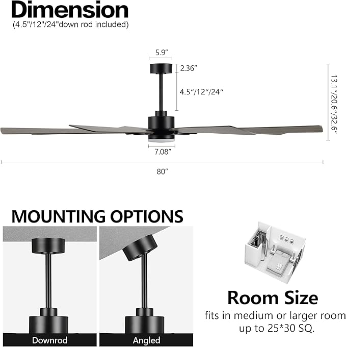 ELEHINSER 80 Inch Ceiling Fan - Image 5
