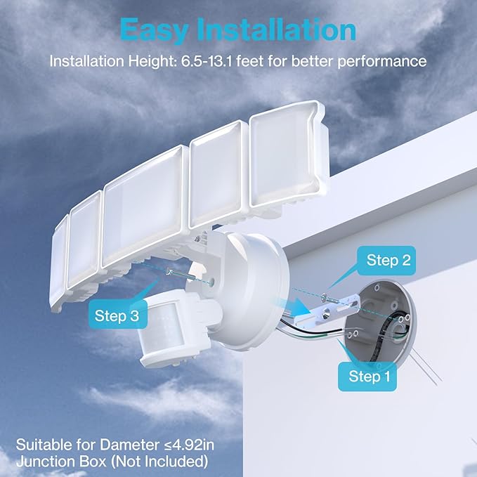 Olafus 130W Motion Sensor Outdoor Lights, 13000LM 6500K Daylight Flood Lights - Image 6