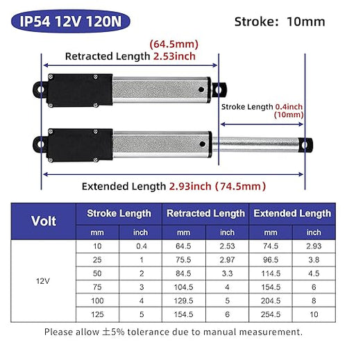 0.5 Inch 28lbs Mini Stroke 12V Electric Linear Actuator 4mm/sec Linear Motion - Image 2