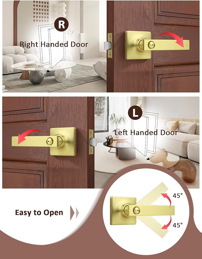 Mengico 8 Pack Gold Privacy Lever Door Handle Interior - Image 4