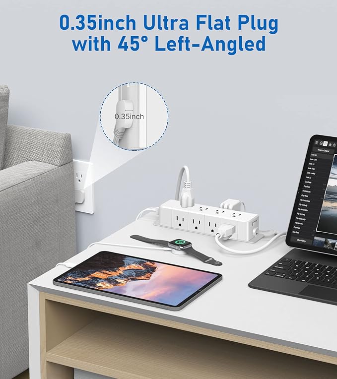 30W USB C Power Strip Surge Protector, 4 Side 12 Outlets Desk Power Strip - Image 4