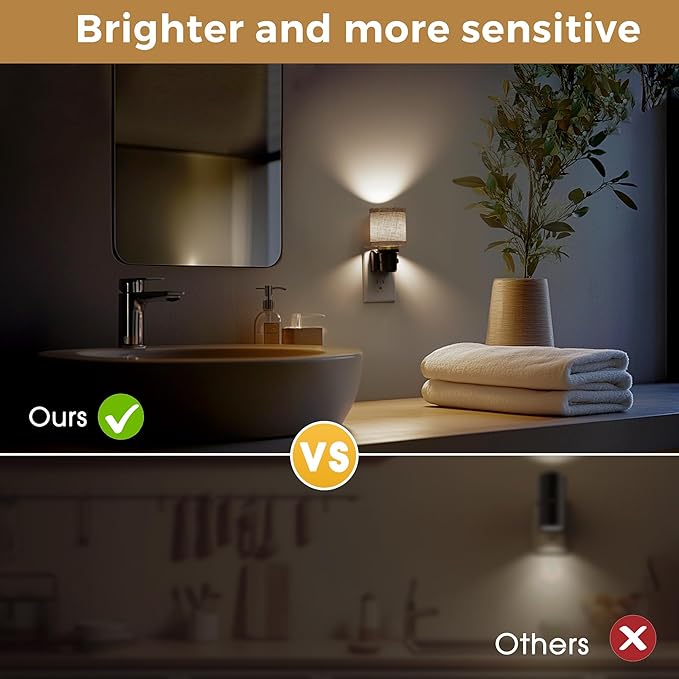 L LOHAS LED Night Lights Plug into Wall, Linen Fabric Cylinder Decor Night Light - Image 5