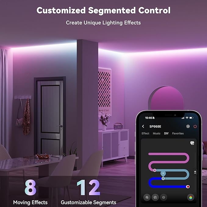 MIWISE COB LED Strip Light, RGB Smart IC COB LED Strip Lights Music Sync - Image 2