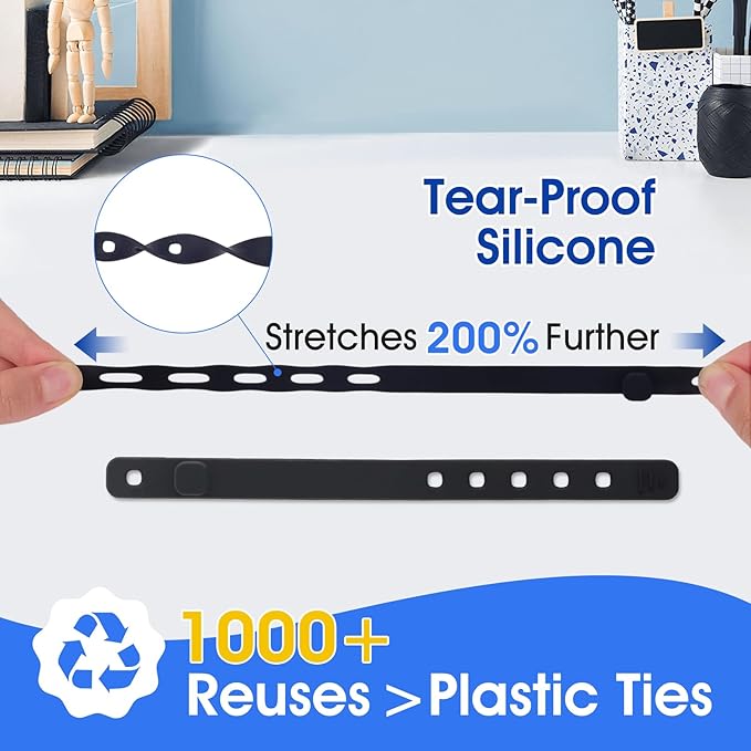AROIC 60Pcs Silicone Cable Ties, 5-Colors Reusable Cord Organizer - Image 3
