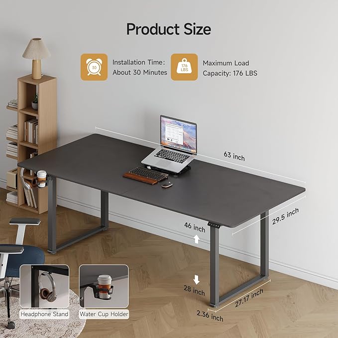 ONBRILL Standing Desk, 63x30 Inches Rectangle Stand Up Desk - Image 2